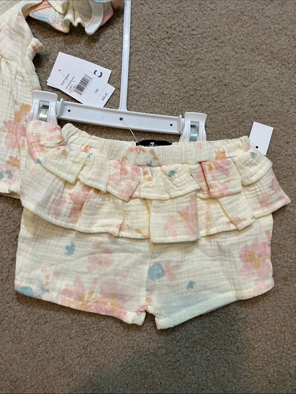 7 For All Mankind Baby Girl Floral Ruffle Top & Shorts Set 12M | NWT